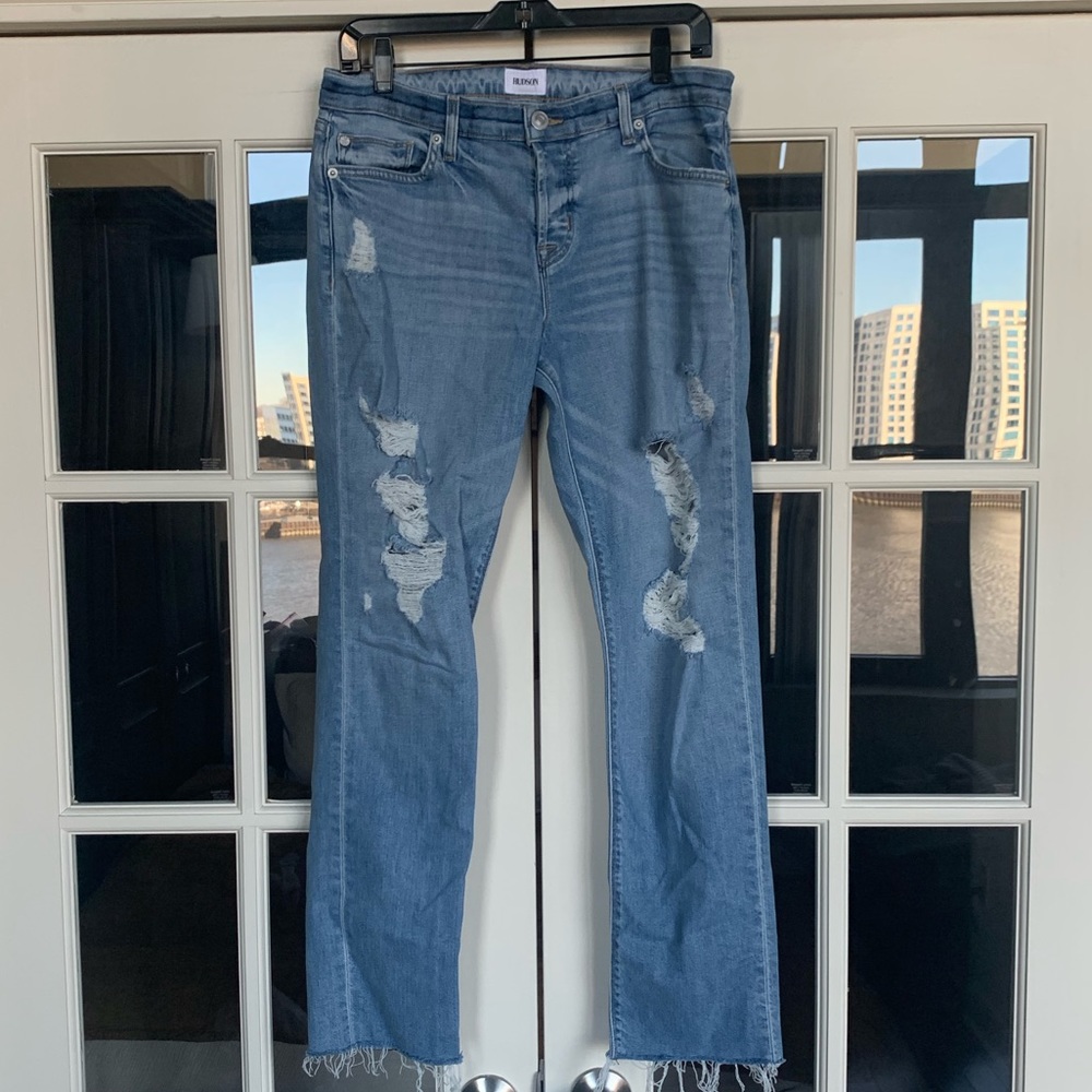 Hudson Jeans Straight Leg Ripped Denim